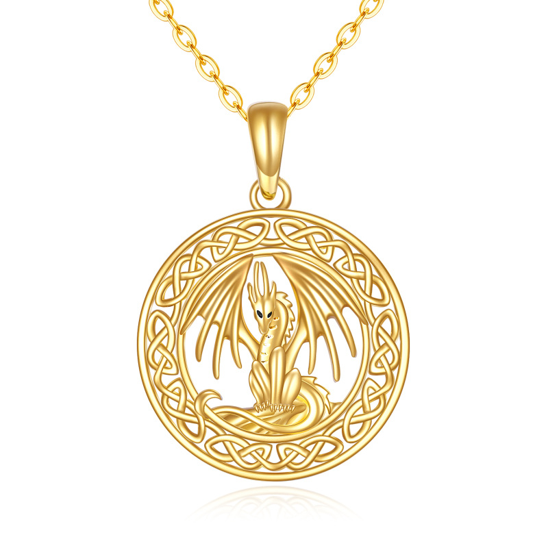 10K Gold Dragon & Celtic Knot Pendant Necklace