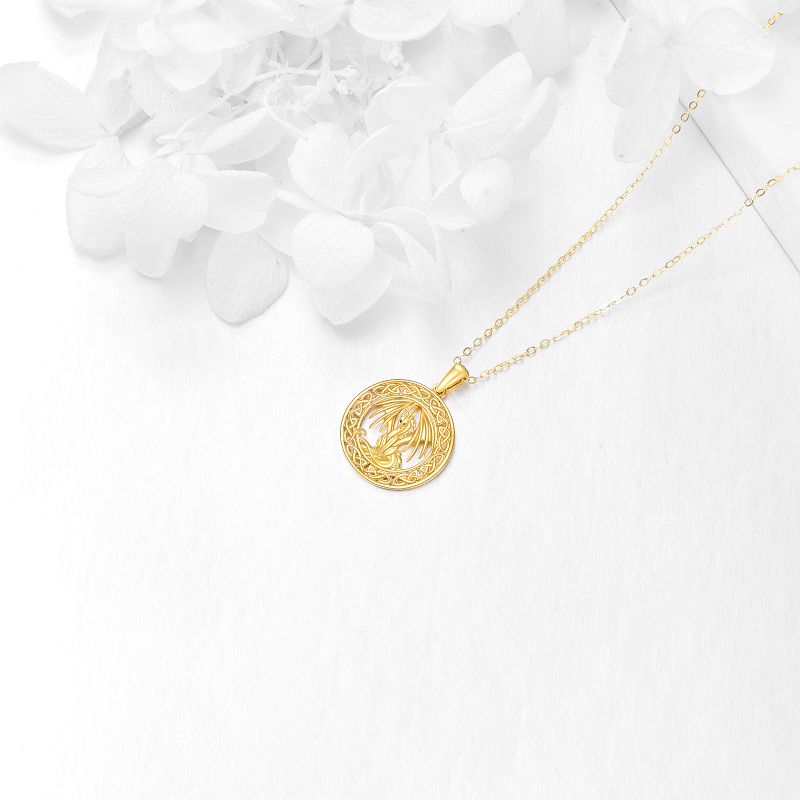 10K Gold Dragon & Celtic Knot Pendant Necklace-4