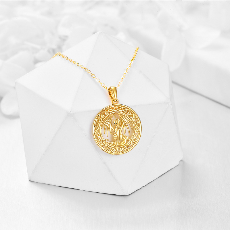 10K Gold Dragon & Celtic Knot Pendant Necklace-5