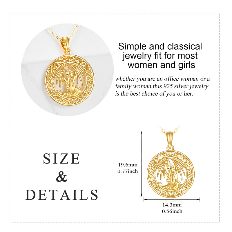 10K Gold Dragon & Celtic Knot Pendant Necklace-6