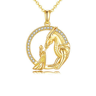 10K Gold Cubic Zirconia Dragon Pendant Necklace-2