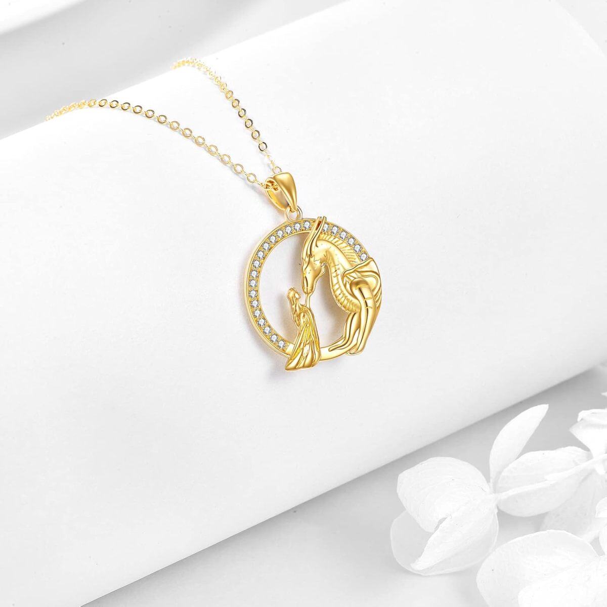 14K Gold Cubic Zirconia Dragon Pendant Necklace-3