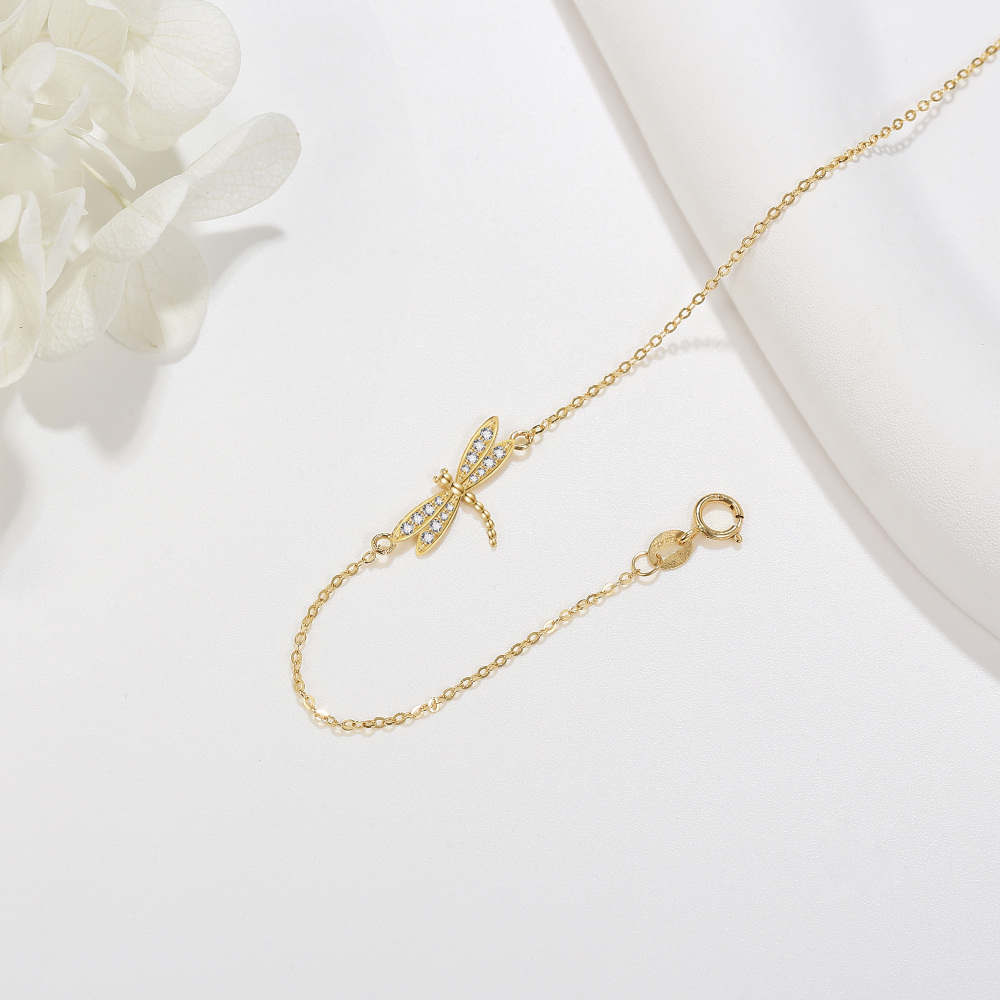 10K Gold Cubic Zirconia Dragonfly Bracelet for Women-3
