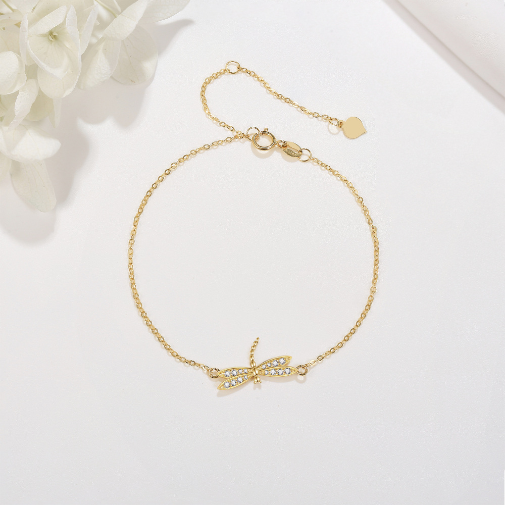 10K Gold Cubic Zirconia Dragonfly Bracelet for Women-4