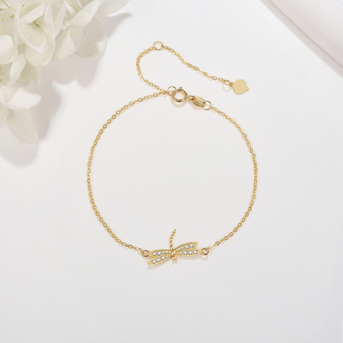 14K Gold Cubic Zirconia Dragonfly Bracelet for Women-4