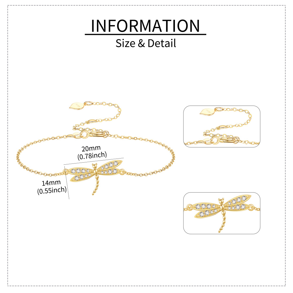 10K Gold Cubic Zirconia Dragonfly Bracelet for Women-5