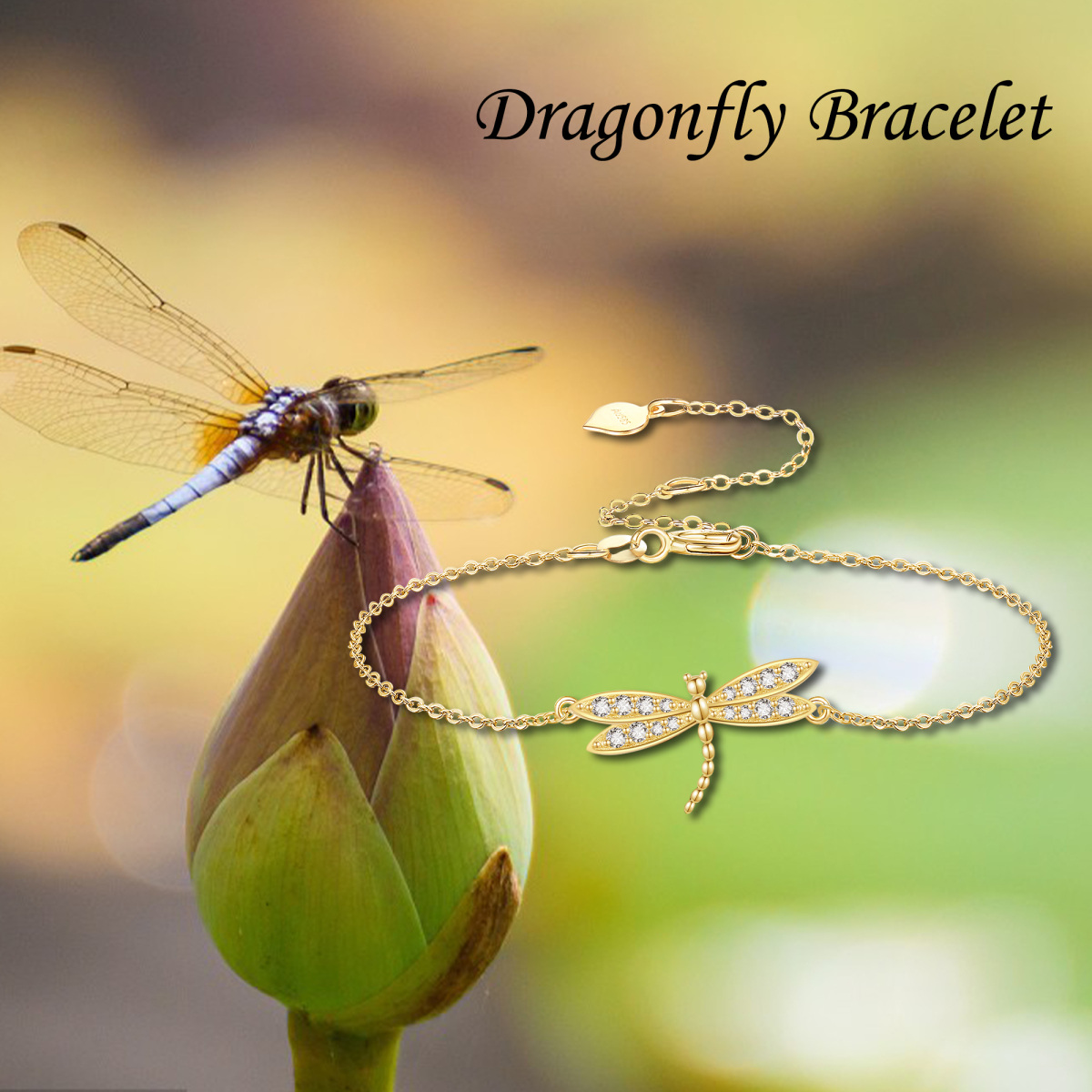 14K Gold Cubic Zirconia Dragonfly Bracelet for Women-6