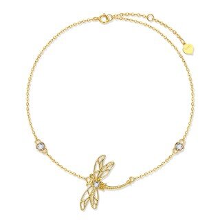 10K Gold Cubic Zirconia Dragonfly Charm Bracelet-1