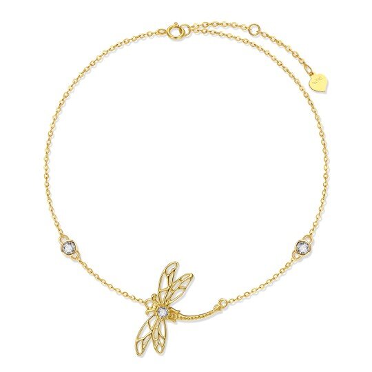 10K Gold Cubic Zirconia Dragonfly Charm Bracelet