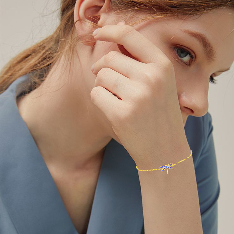 Pulseira com pendente libélula em ouro branco 10K-2