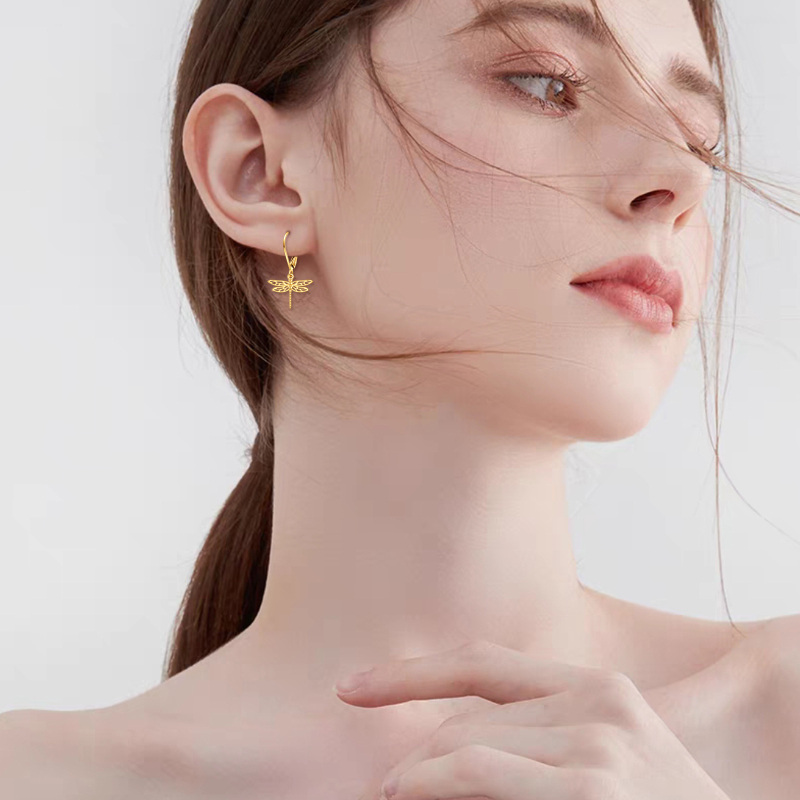 10K White Gold Dragonfly Drop Earrings-2