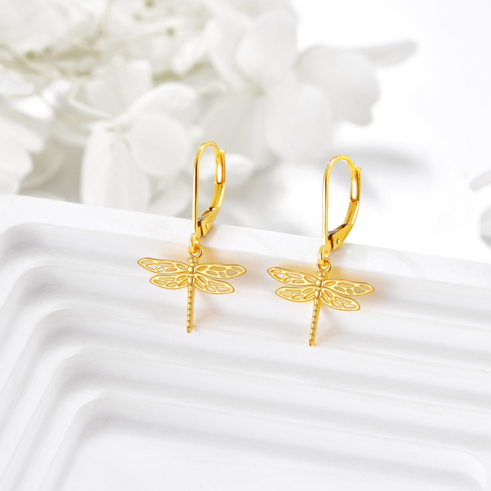 10K Gold Dragonfly Drop Earrings-3