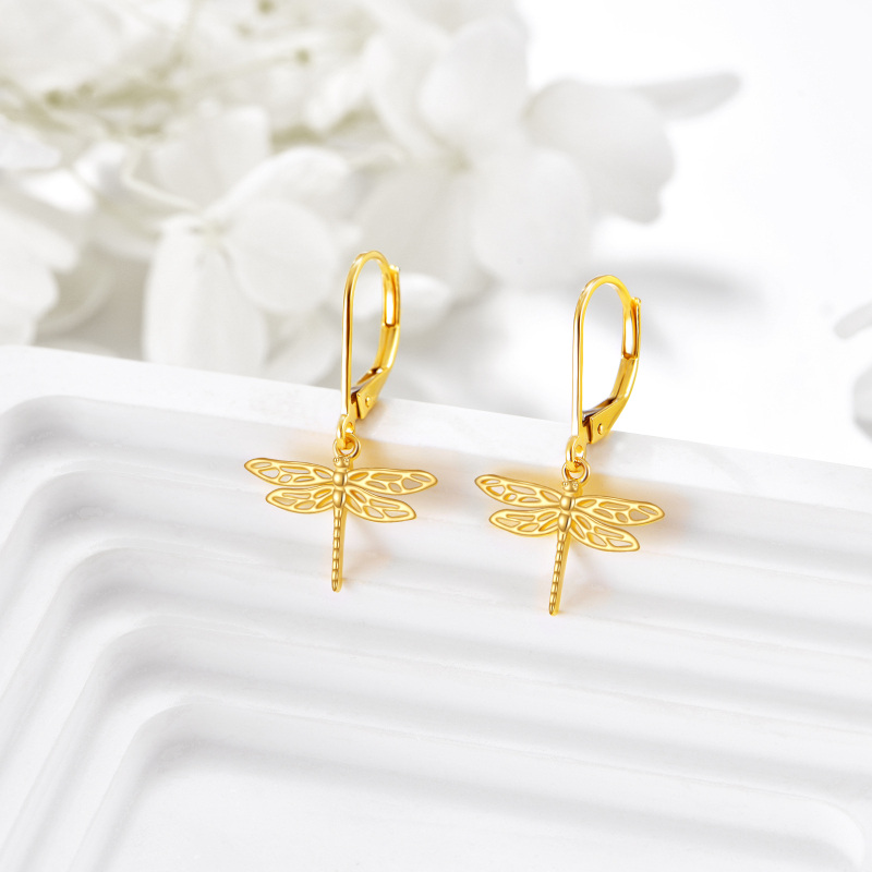 10K White Gold Dragonfly Drop Earrings-3