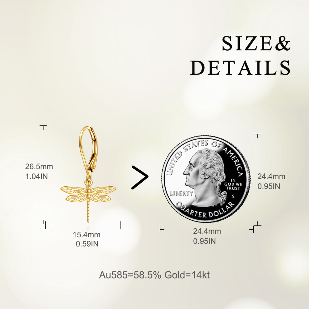 10K Gold Dragonfly Drop Earrings-5