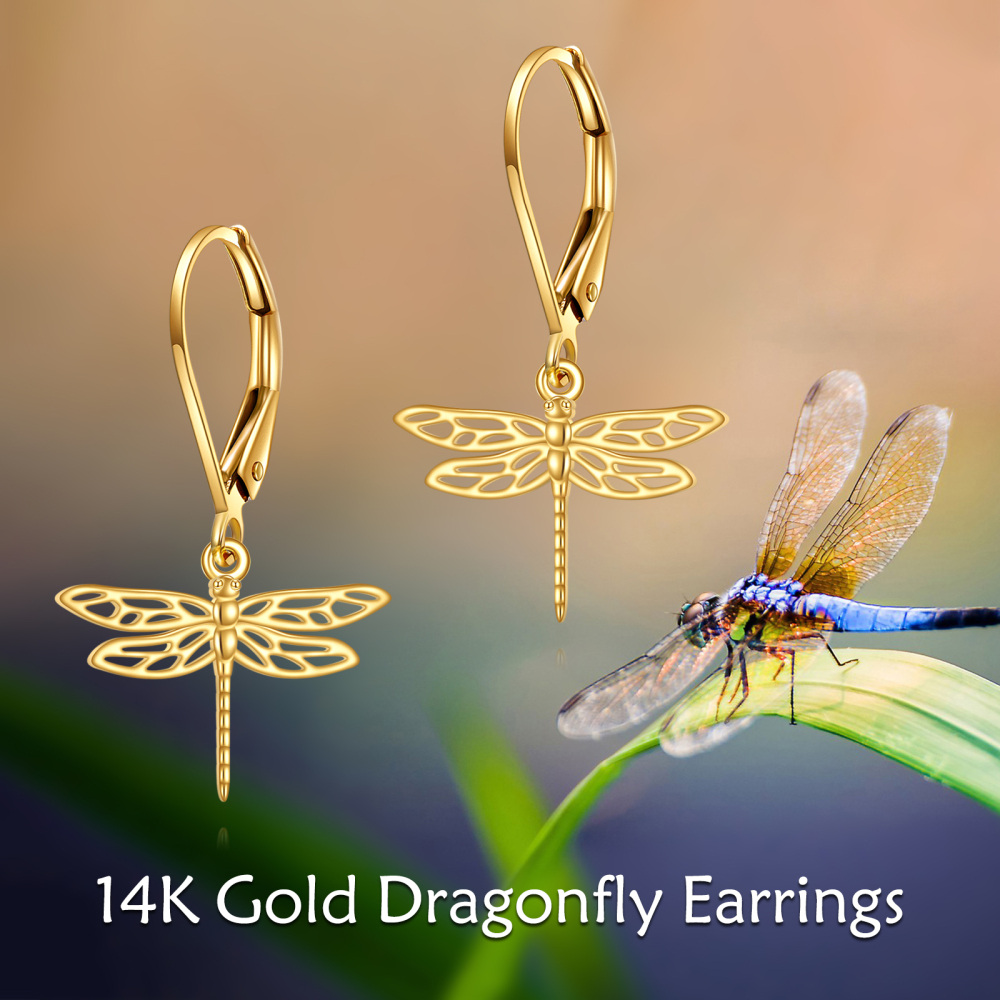 10K Gold Dragonfly Drop Earrings-6