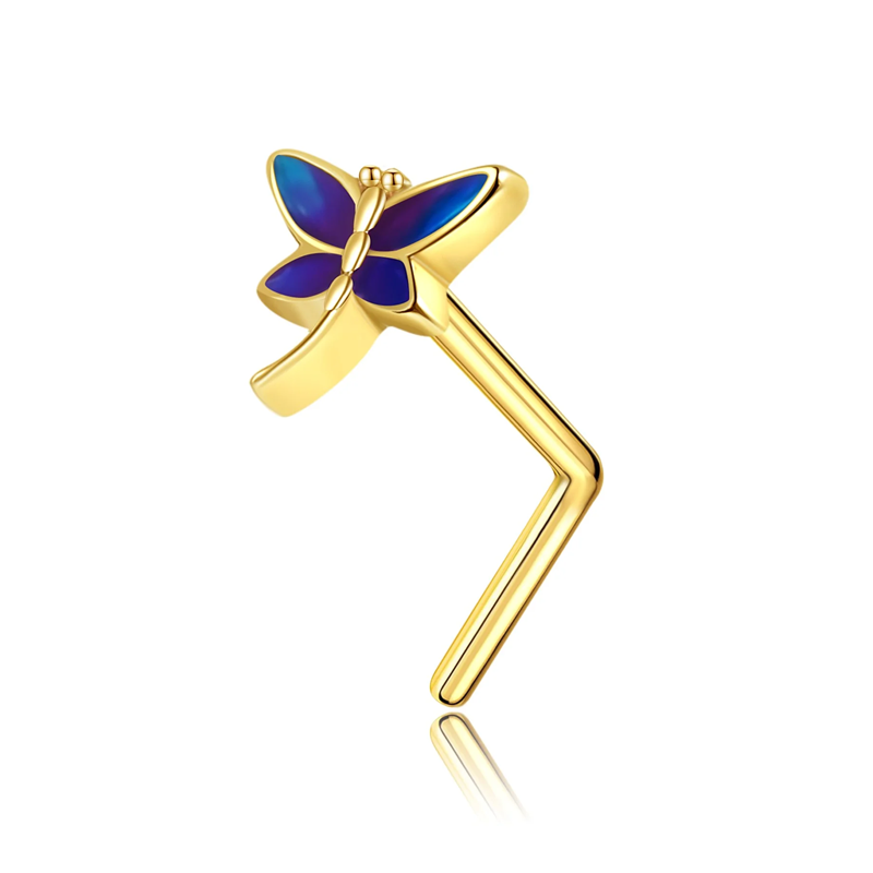 14K Gold Dragonfly Nose Ring-1