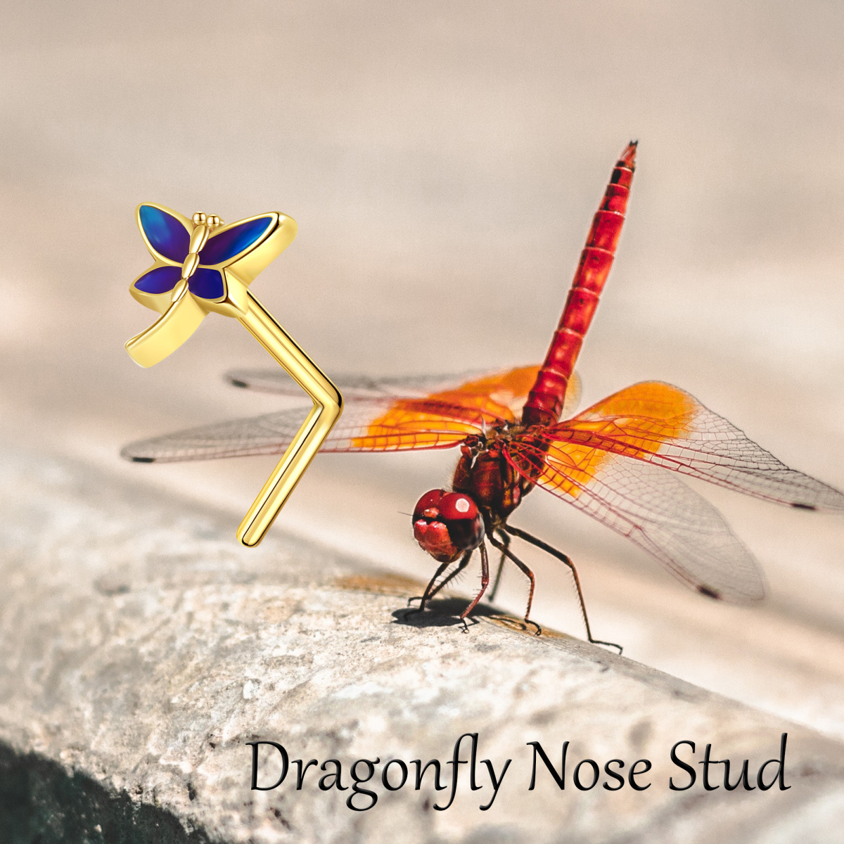 18K Gold Dragonfly Nose Ring-7