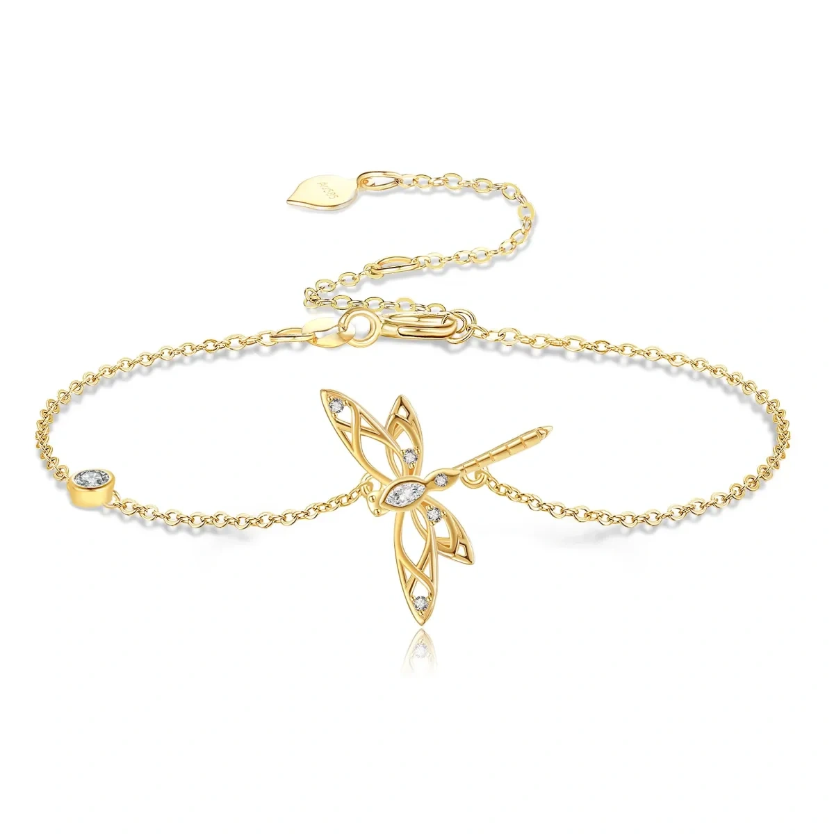 Bracelet en or 14K avec pendentif libellule en zircon cubique-1