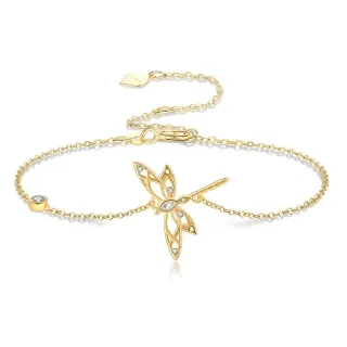 10K Gold Cubic Zirconia Dragonfly Charm Bracelet-22