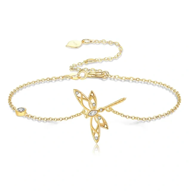 14K Gold Cubic Zirconia Dragonfly Pendant Bracelet