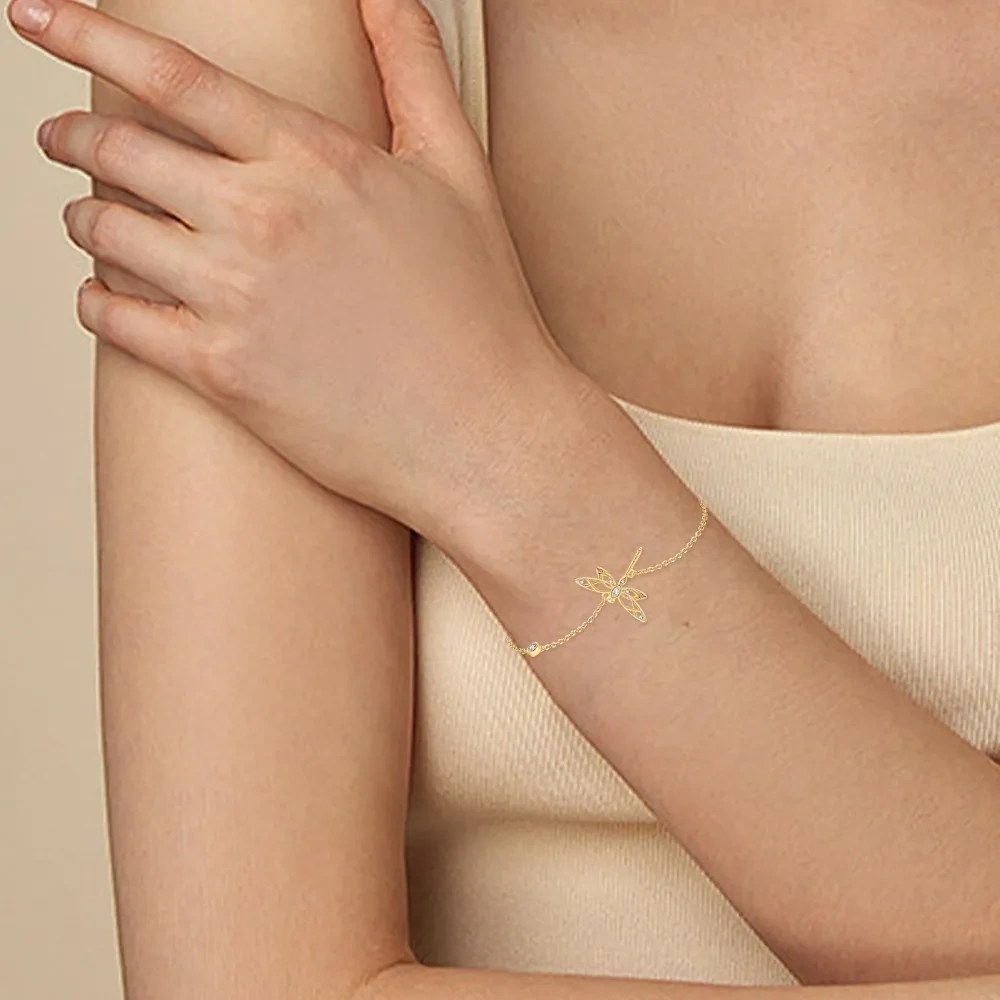 10K Gouden Cilinder Zirkonia Drakenvlieg Hanger Armband-2