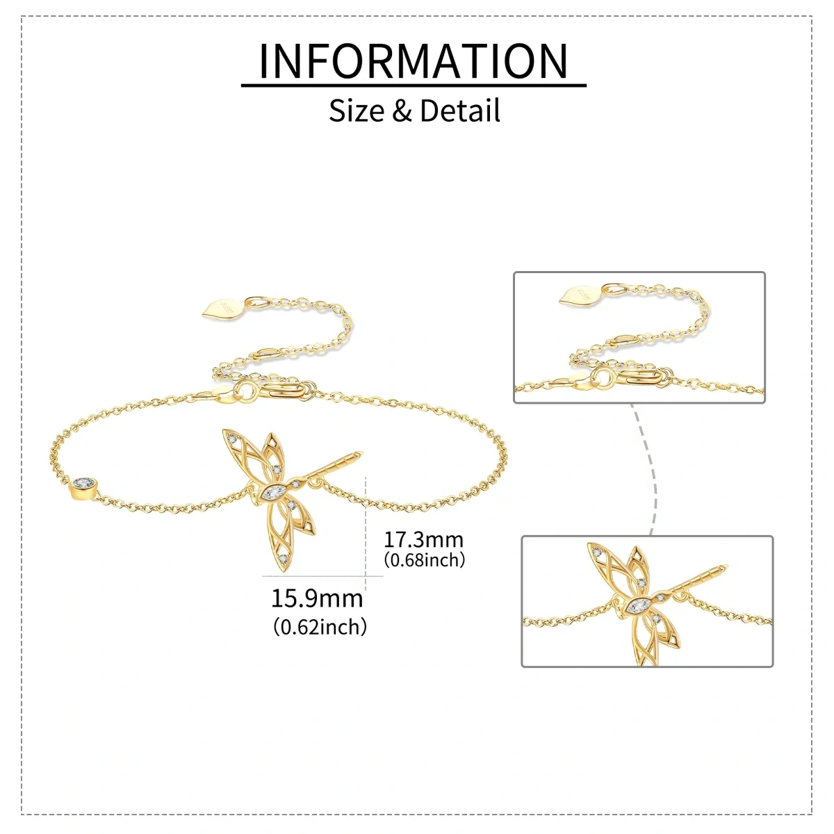 Bracelet en or 14K avec pendentif libellule en zircon cubique-4