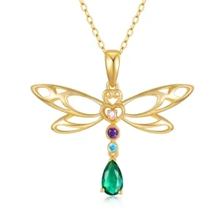 10K Gold Cubic Zirconia Dragonfly Pendant Necklace-11