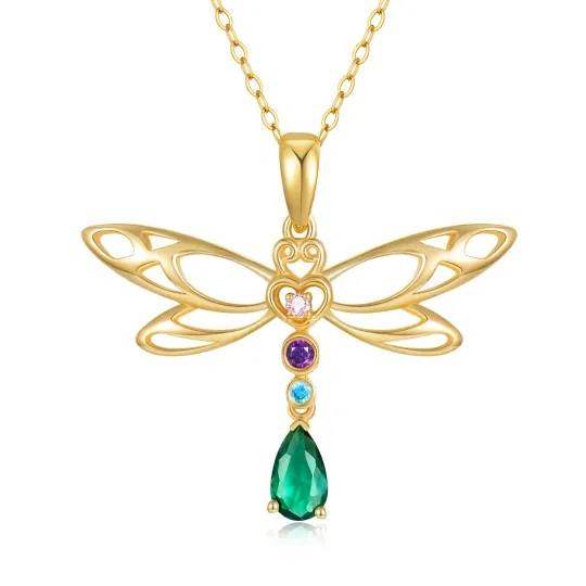 14K Gold Cubic Zirconia Dragonfly Pendant Necklace