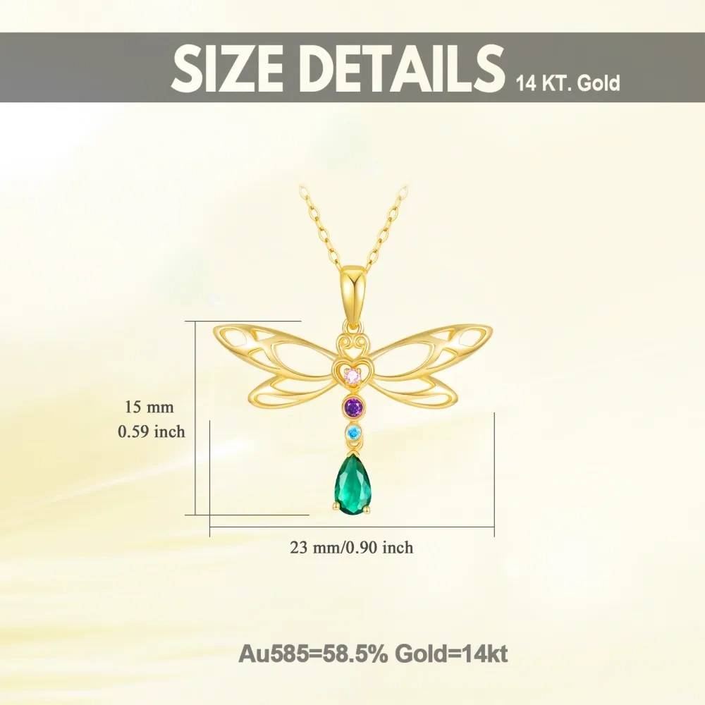 10K Gold Cubic Zirconia Dragonfly Pendant Necklace-5