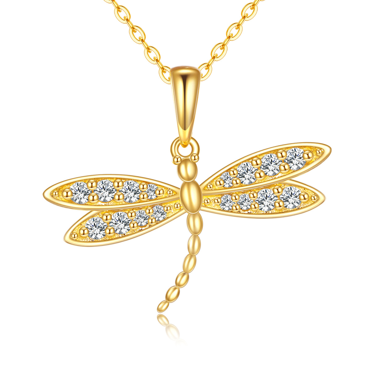 Collier libellule en or 14K avec pendentif en zircon cubique-1