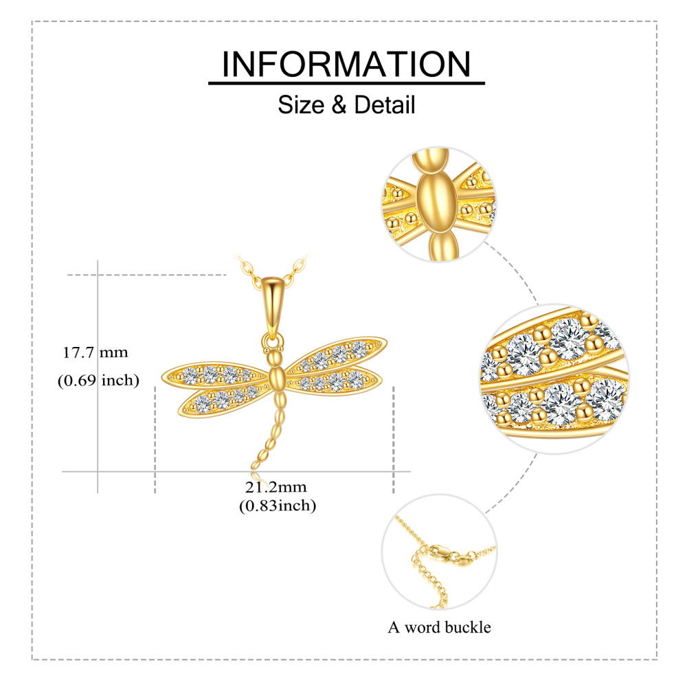 10K Oro Cúbico Zirconia Libélula Colgante Collar-6