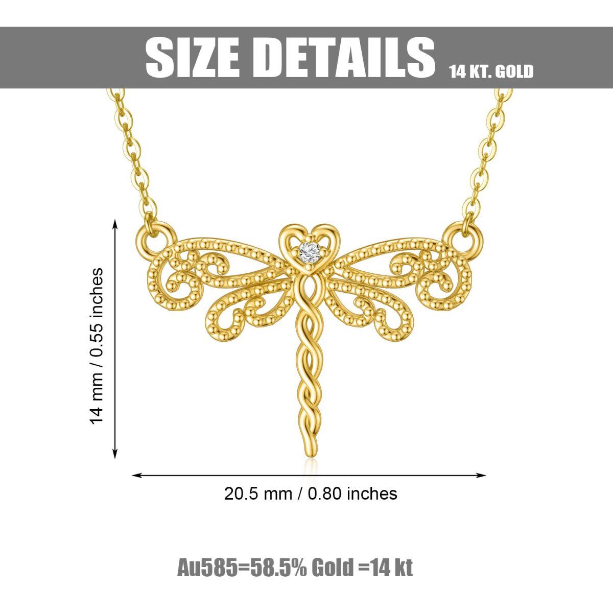 10K Gold Cubic Zirconia Dragonfly Pendant Necklace-5