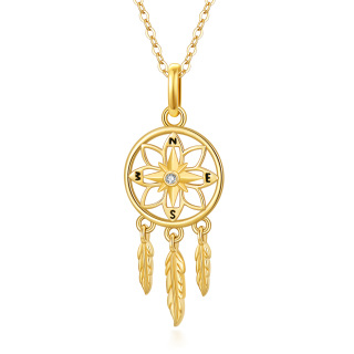 10K Gold Cubic Zirconia Dream Catcher Pendant Necklace-42