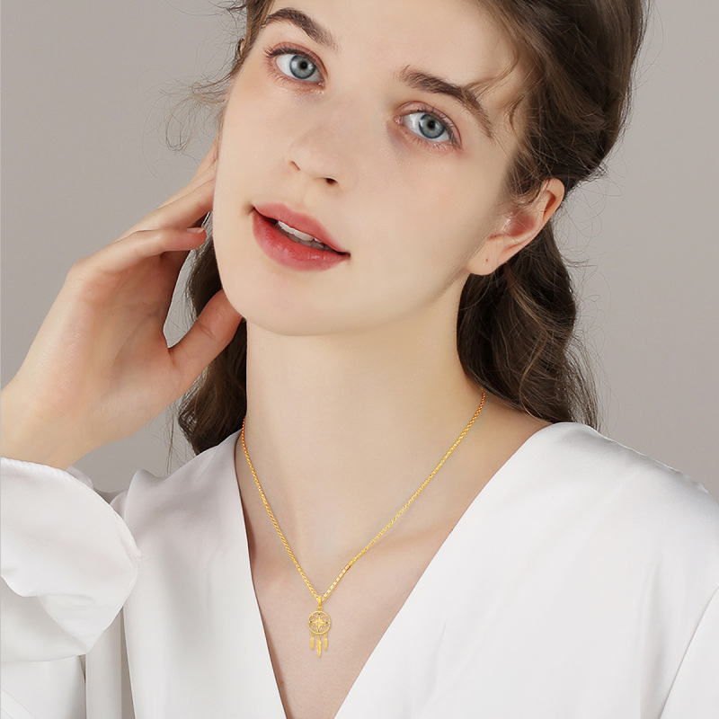 18K Gold Cubic Zirconia Dream Catcher Pendant Necklace-2