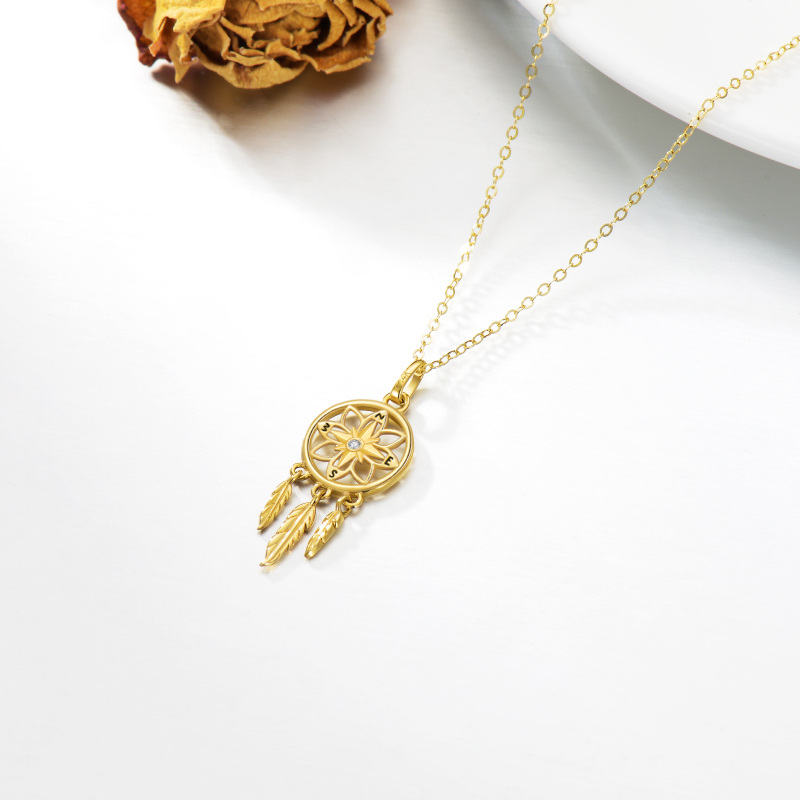 18K Gold Cubic Zirconia Dream Catcher Pendant Necklace-4