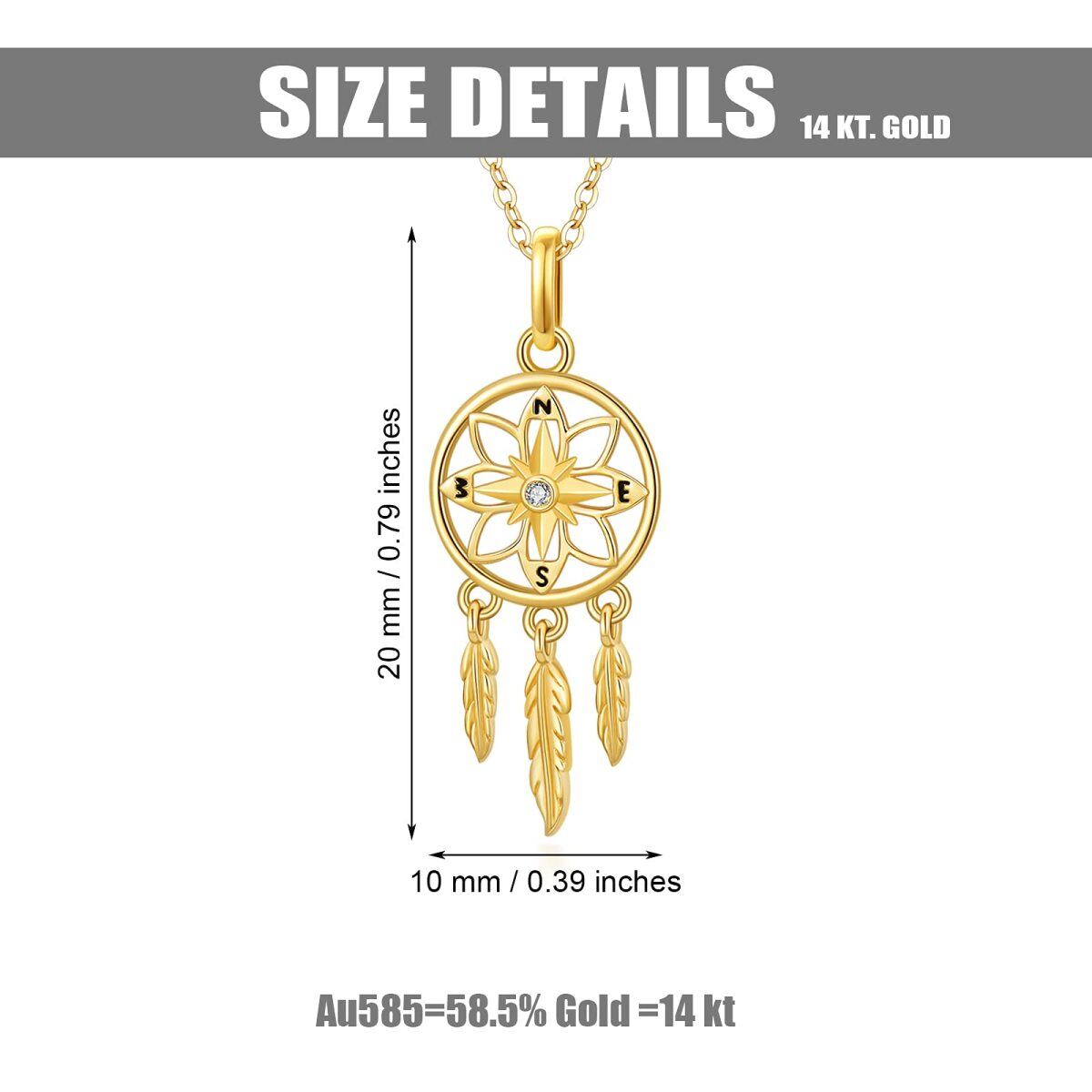 14K Gold Cubic Zirconia Dream Catcher Pendant Necklace-5