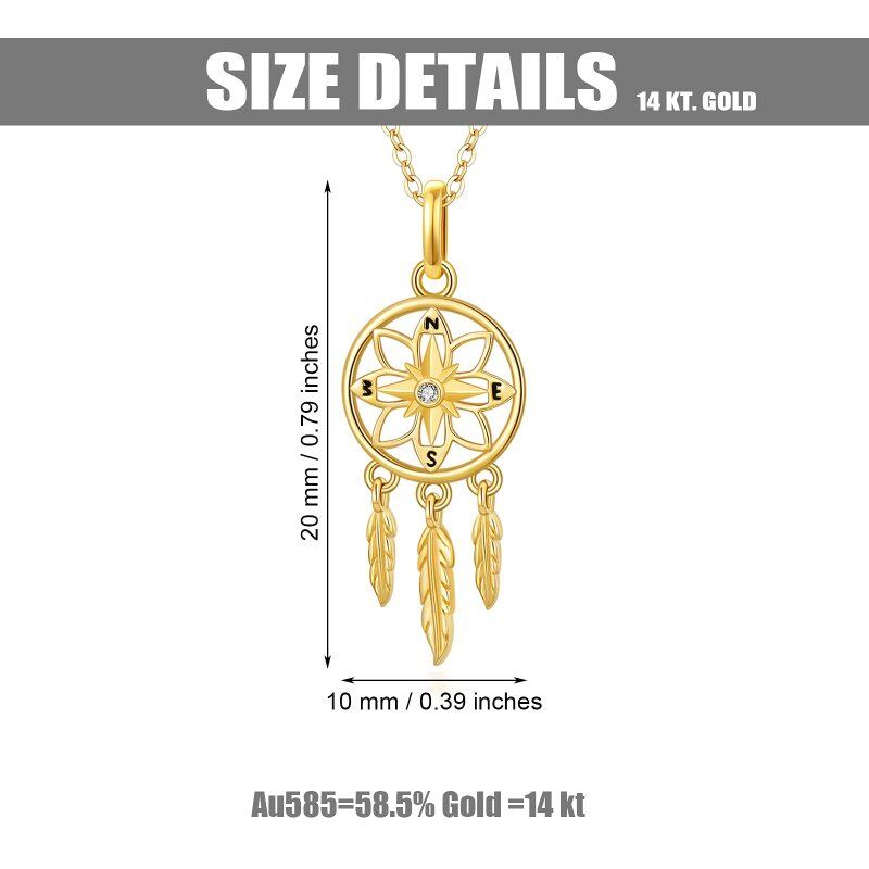 18K Gold Cubic Zirconia Dream Catcher Pendant Necklace-5