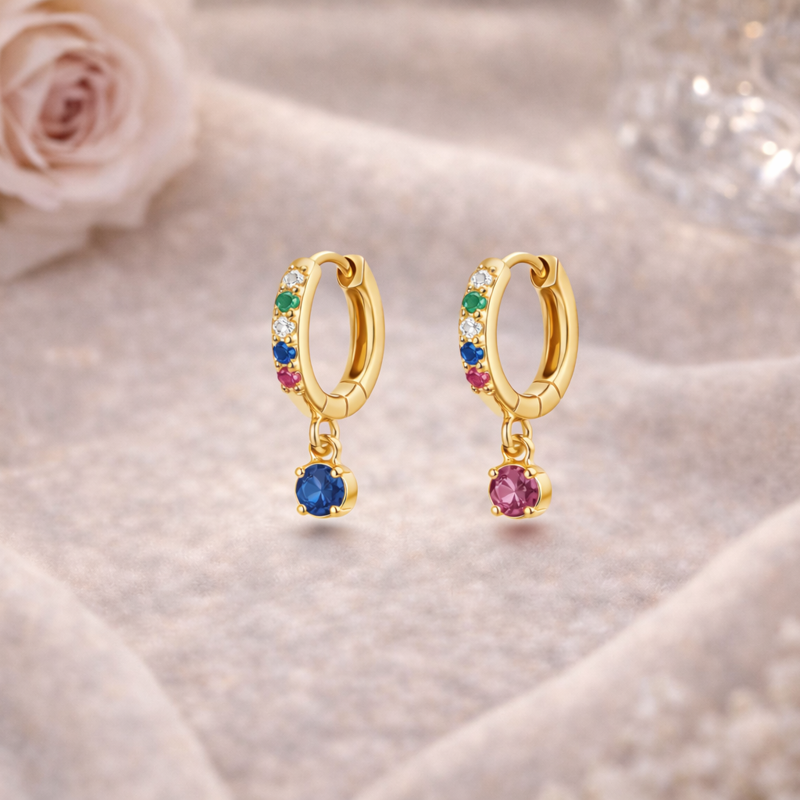 Aretes colgantes de oro de 14 quilates con circonitas cúbicas-3