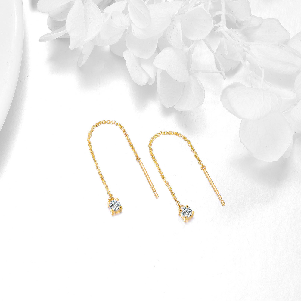 10K Gold Cubic Zirconia Drop Earrings-3