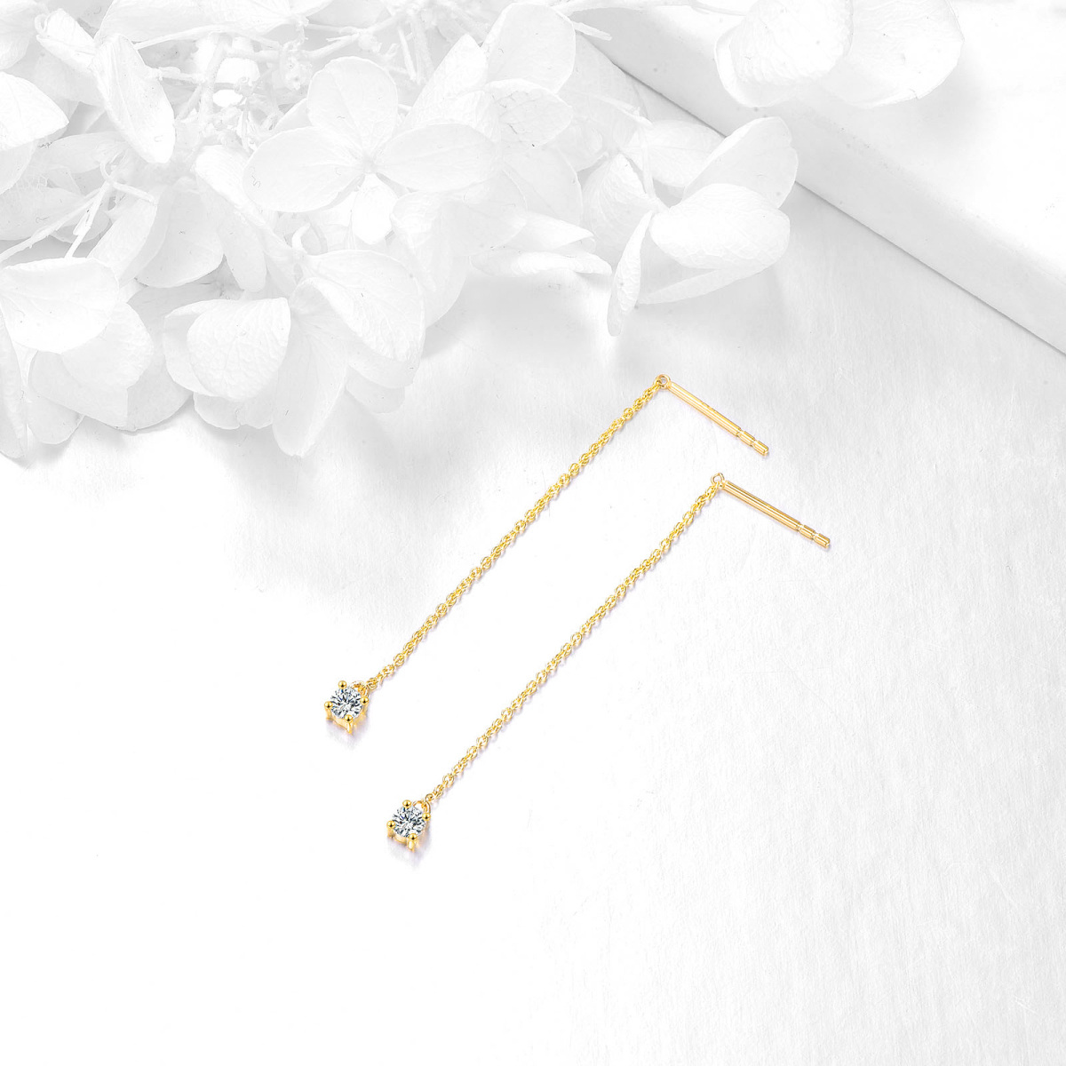 14K Gold Cubic Zirconia Drop Earrings-4