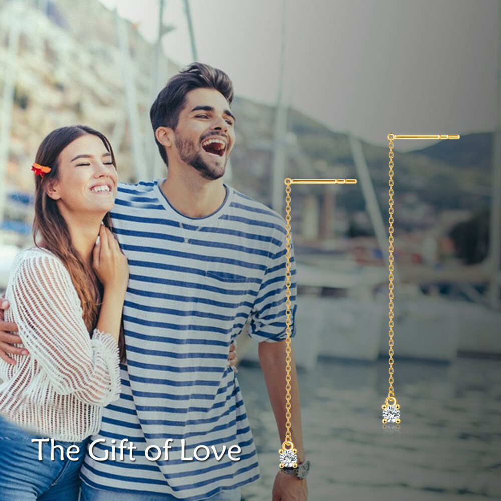 10K Gold Cubic Zirconia Drop Earrings-5