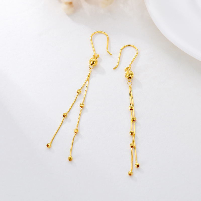 Pendientes colgantes de oro de 14 quilates para mujer-4