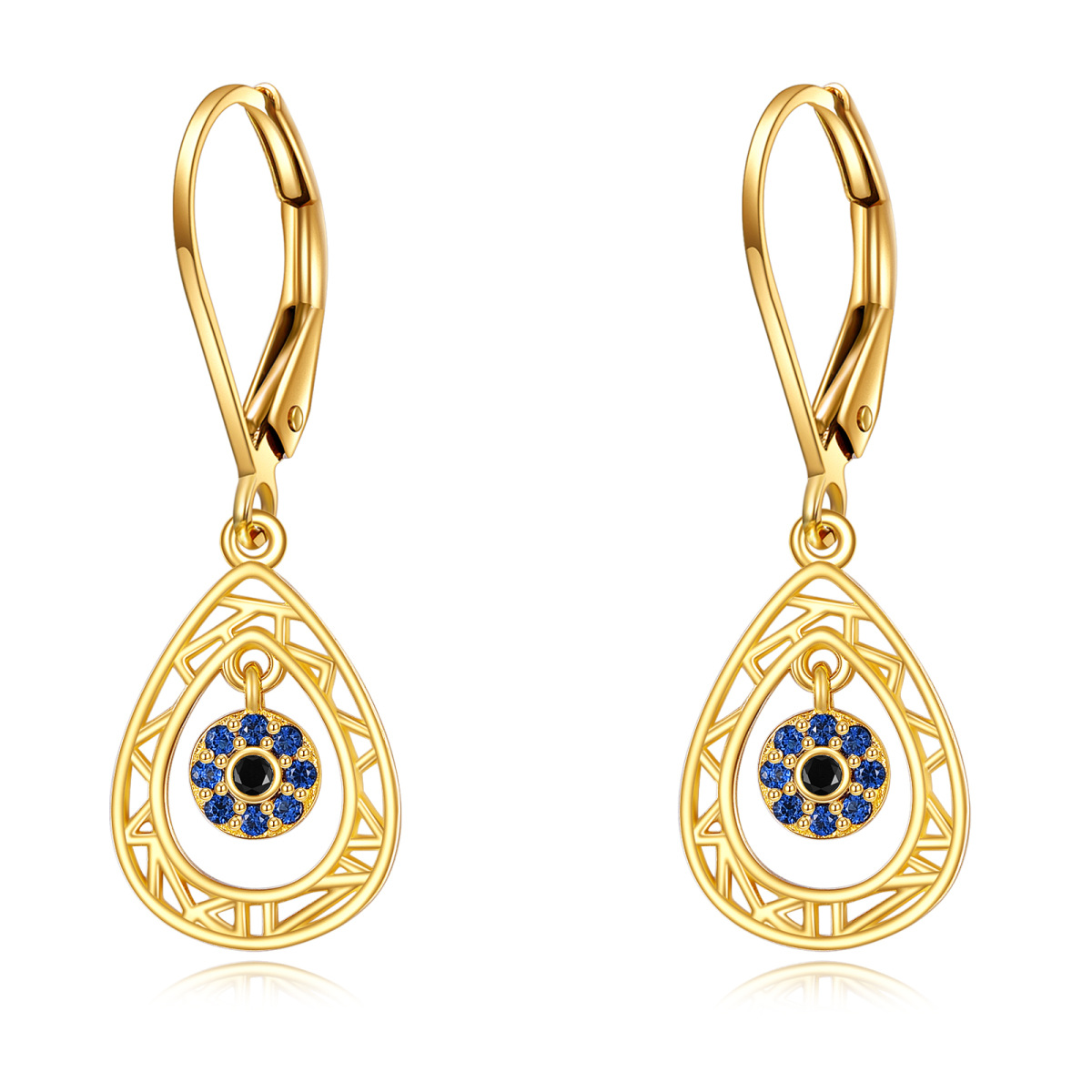 10K Gold Cubic Zirconia Drop Evil Eye Lever-back Earrings for Women-1