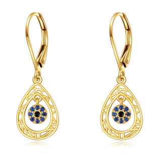 10K Gold Cubic Zirconia Drop Evil Eye Lever-back Earrings for Women-2