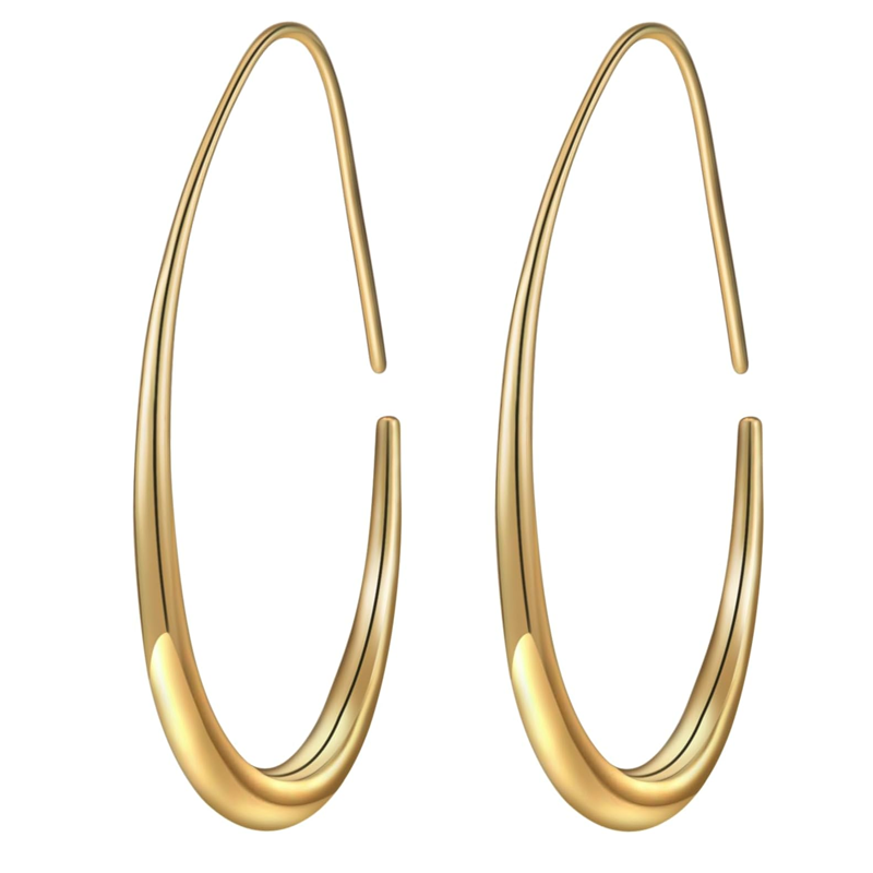 14K Gold Drop Hoop Earrings for Women-1