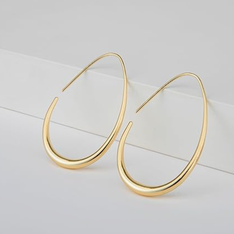 14K Gold Drop Hoop Earrings for Women-4