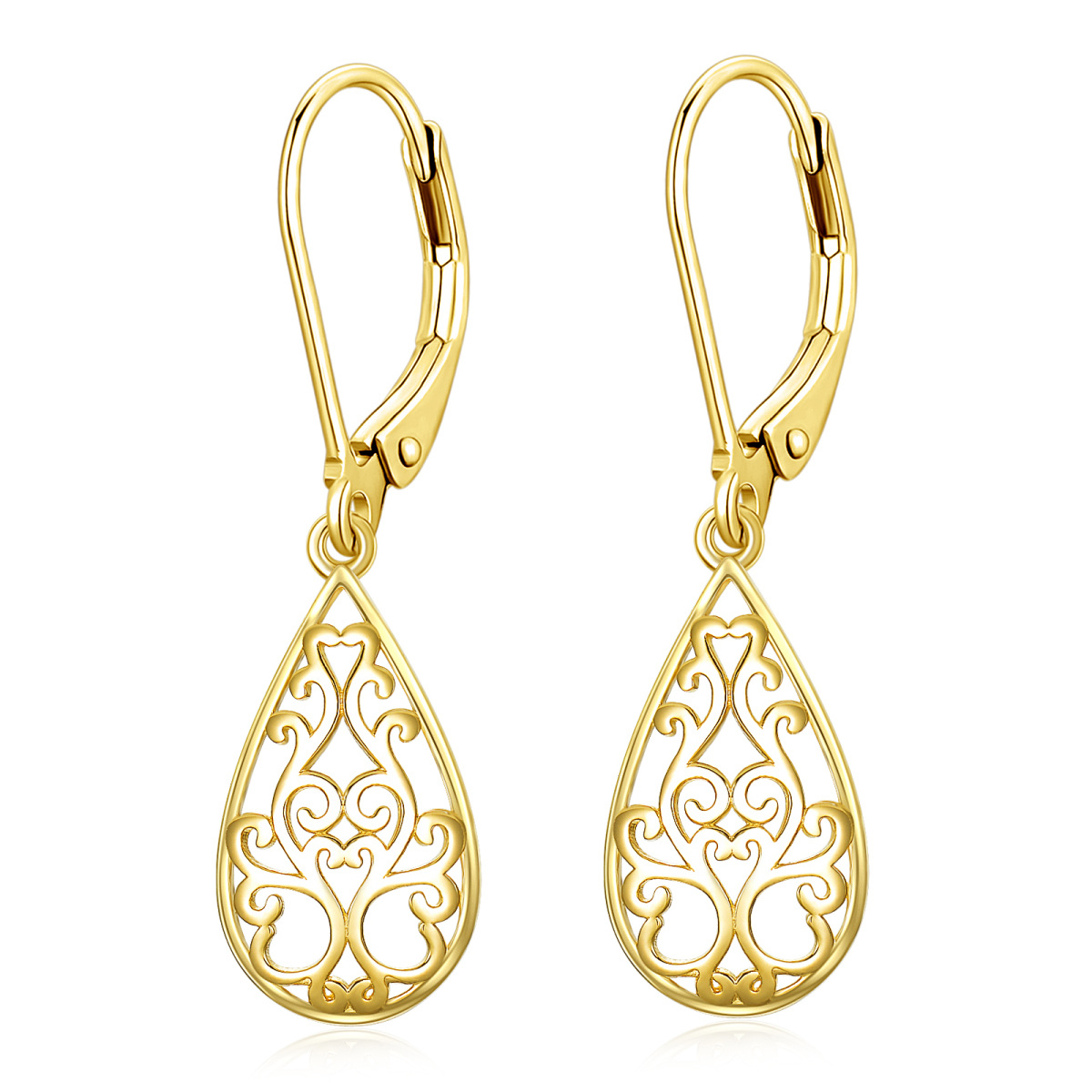 10K Gold Drop Lever-back Earrings-1