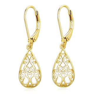 10K Gold Drop Lever-back Earrings-10