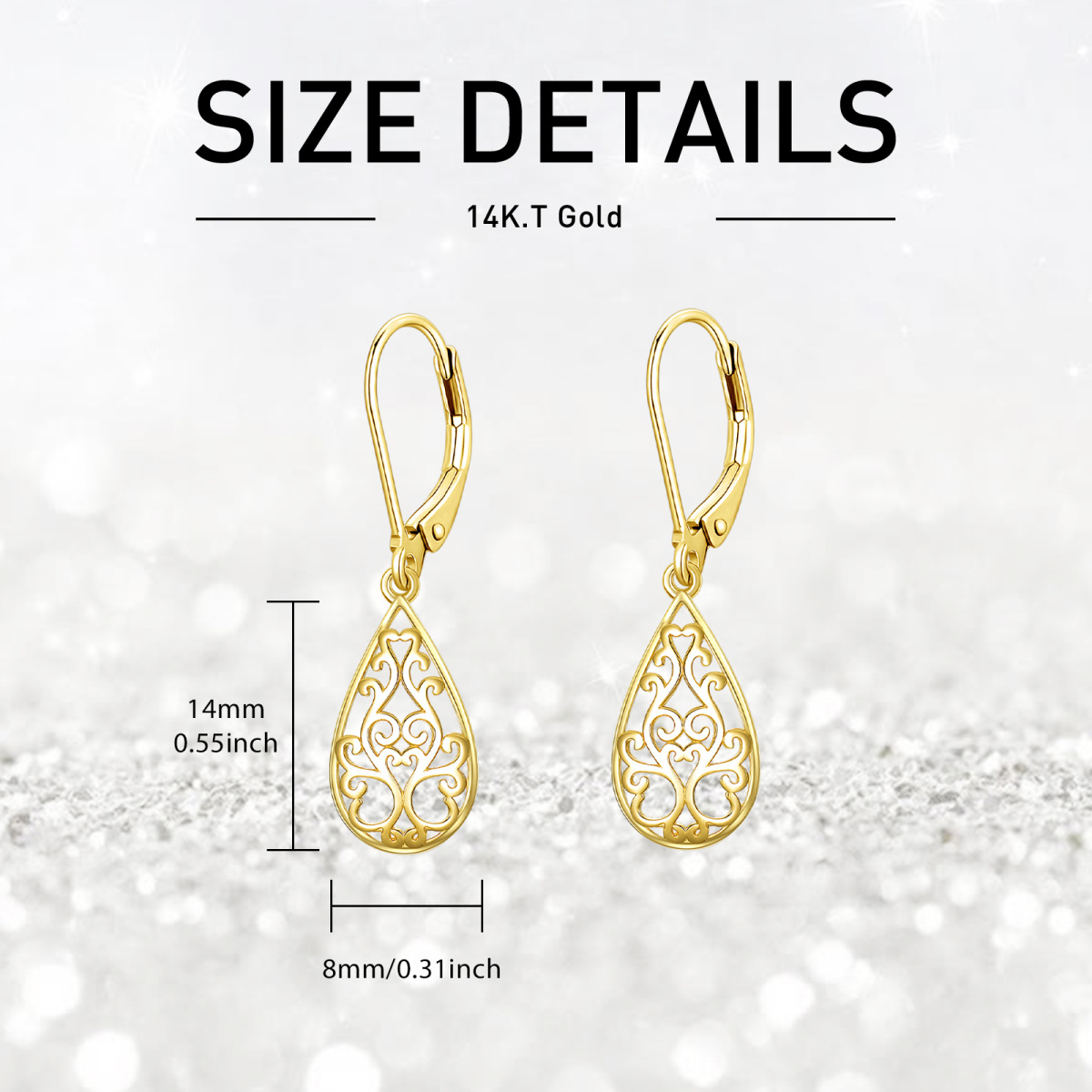 10K Gold Drop Lever-back Earrings-5