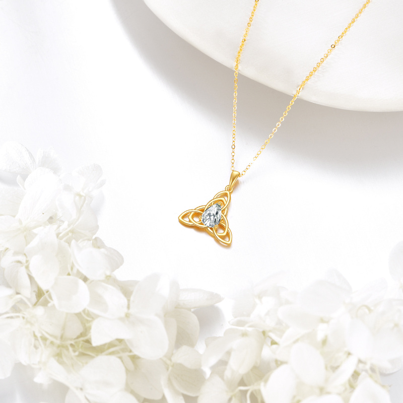 Collar con nudo celta y piedra natal personalizada en oro de 14 quilates para mujer-3